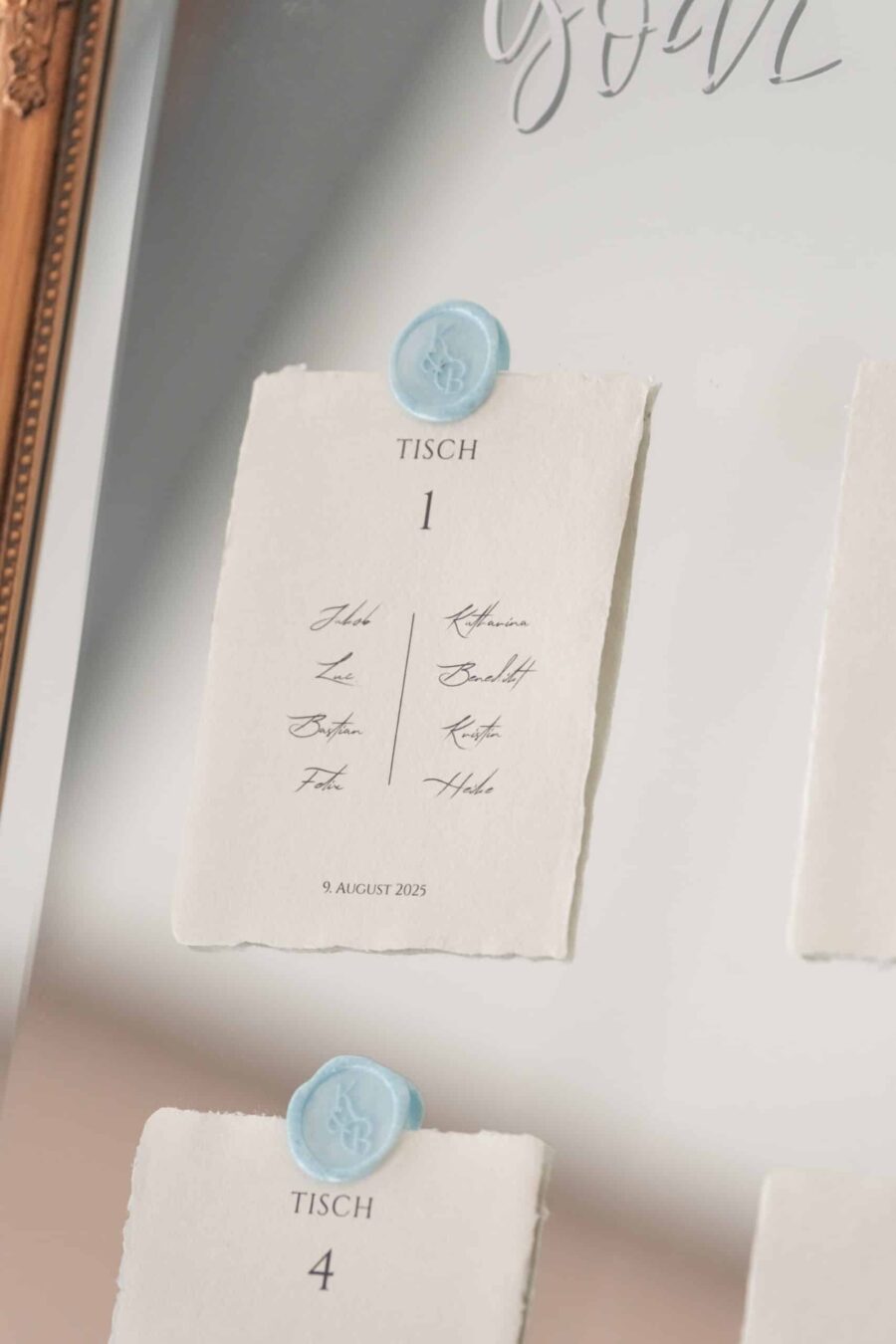 Hochzeitstischordnung mit Siegel und Datum